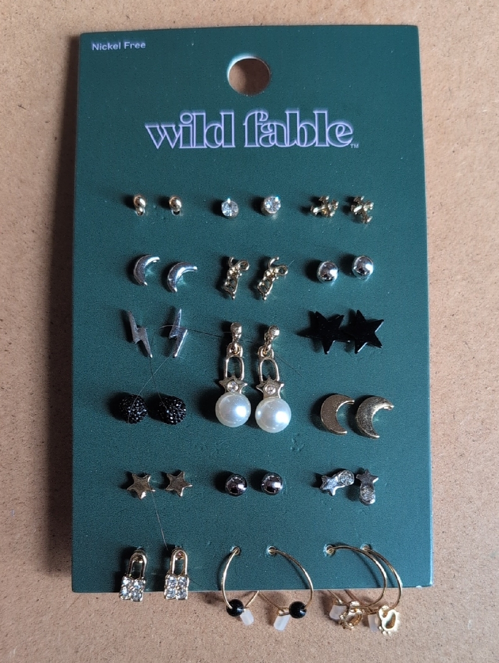 wild fable Gold, Silver, Black & Pearl Mixed Earring Set